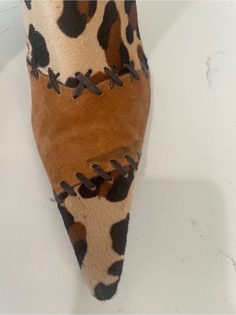 Casadei Leopard Pony Hair and Brown Suede Knee-High Stiletto Boots - Picture 3 of 13